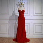 Elegantes rotes Ballkleid mit Schlitz LA72998