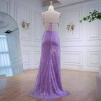 Luxury Purple Sequin Prom Dress with Slit and Cutout Waist
