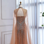 Luxuriöses, nudefarbenes Meerjungfrauen-Abendkleid mit Cape-Ärmeln LA73118