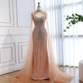 Luxuriöses, nudefarbenes Meerjungfrauen-Abendkleid mit Cape-Ärmeln LA73118
