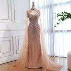 Luxuriöses, nudefarbenes Meerjungfrauen-Abendkleid mit Cape-Ärmeln LA73118