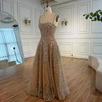 Vestido de noche de lujo color nude, corte A, con perlas y cristales LA72983A 