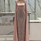 Luxuriöses rosa Abendkleid mit arabischen Perlen und Cape LA73051