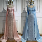 Luxuriöses rosa Abendkleid mit arabischen Perlen und Cape LA73051