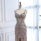 Luxuriöses, nudefarbenes Meerjungfrauen-Abendkleid mit Korsett und Perlenbesatz LA72803A