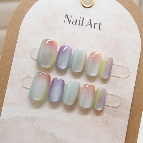 10 piezas de parches para uñas de ojo de gato multicolor elegantes y a la moda para mujer, parches para uñas desmontables, parches para uñas teñidas, parches transparentes para uñas. 