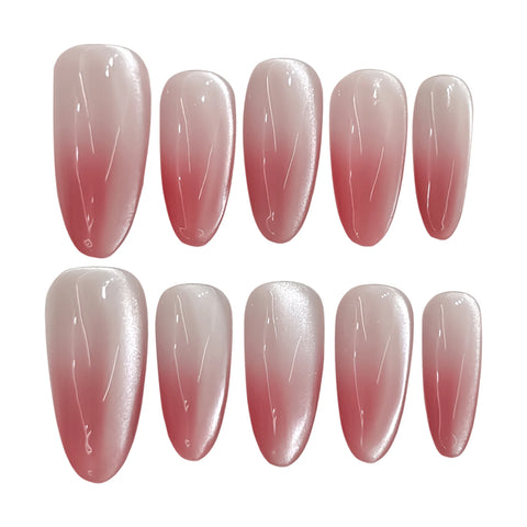 10pcs Gradient Blush Cat's Eye Fake Nail Patches Charming Almond French Style Handmade Press On Nails Ins Simple DIY Manicure