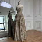 Vestido de noche de lujo verde salvia con cuentas, corte A y tirantes finos LA72805 