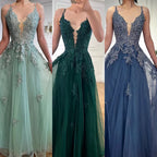 Vestido de fiesta de lujo de encaje verde salvia con tirantes finos, corte A, LA73005