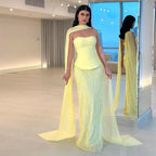 Luxuriöses gelbes Chiffon-Meerjungfrauen-Abendkleid mit Cape LA73007