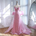 Luxuriöses Dubai-Abendkleid in Rosa mit Schleife LA73061A