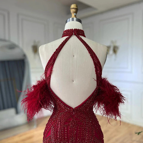 Luxury Silver Nude Mermaid Evening Dress with Beaded Tassel LA72083