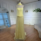 Luxuriöses gelbes Chiffon-Meerjungfrauen-Abendkleid mit Cape LA73007
