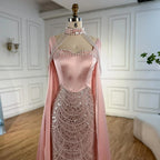 Luxuriöses rosa Abendkleid mit arabischen Perlen und Cape LA73051