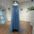 Luxuriöses blaues Pailletten-Abendkleid mit Cape-Ärmeln LA73108