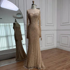 Vestido de noche de sirena con encaje árabe y cuentas, de lujo, con mangas LA72545 