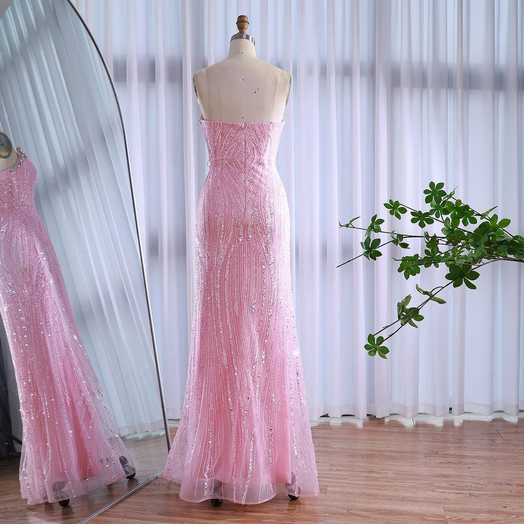 Luxuriöses Dubai-Abendkleid in Rosa mit Schleife LA73061A