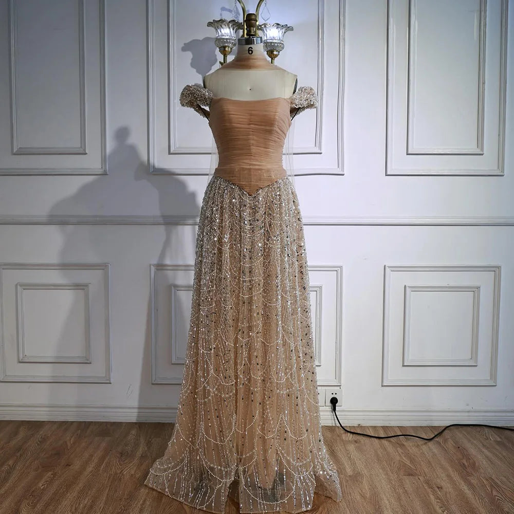 Vestido de noche árabe de lujo con cuentas de perlas rosas y capa LA72922