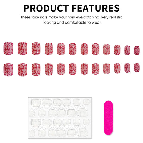 24 uñas postizas con diseño de colon sangriento de terror, elementos de Halloween, uñas postizas cortas de cabeza cuadrada para chicas geniales, arte de salón. 