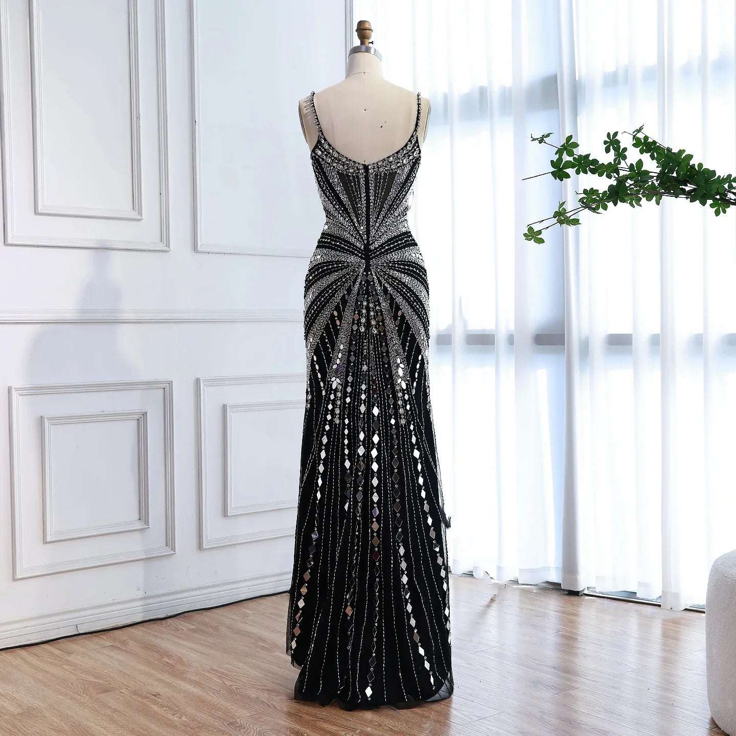 Luxuriöses, nudefarbenes Meerjungfrauen-Abendkleid mit Korsett und Perlenbesatz LA72803A