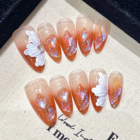 10 Stück Blush Pink Fake Nail Patches Handgemachte Perle Liebe Herz Press On Nails Planet Cross Designs Abnehmbare Mandel 