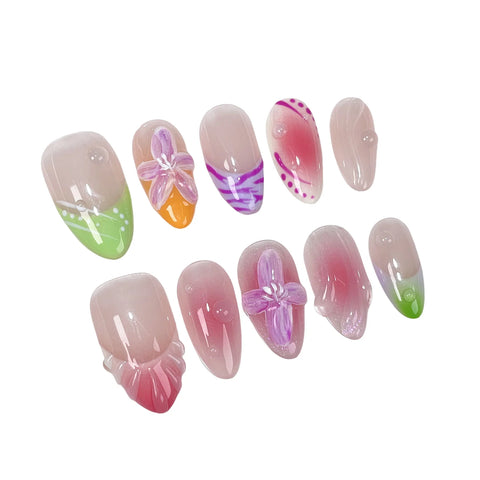 10 Stück Blush Pink Press On Nails Handgemachte 3D-Blumen-Faltnagel-Patches Wiederverwendbare French Style Glossy Almond Fake Nail Tips Art 