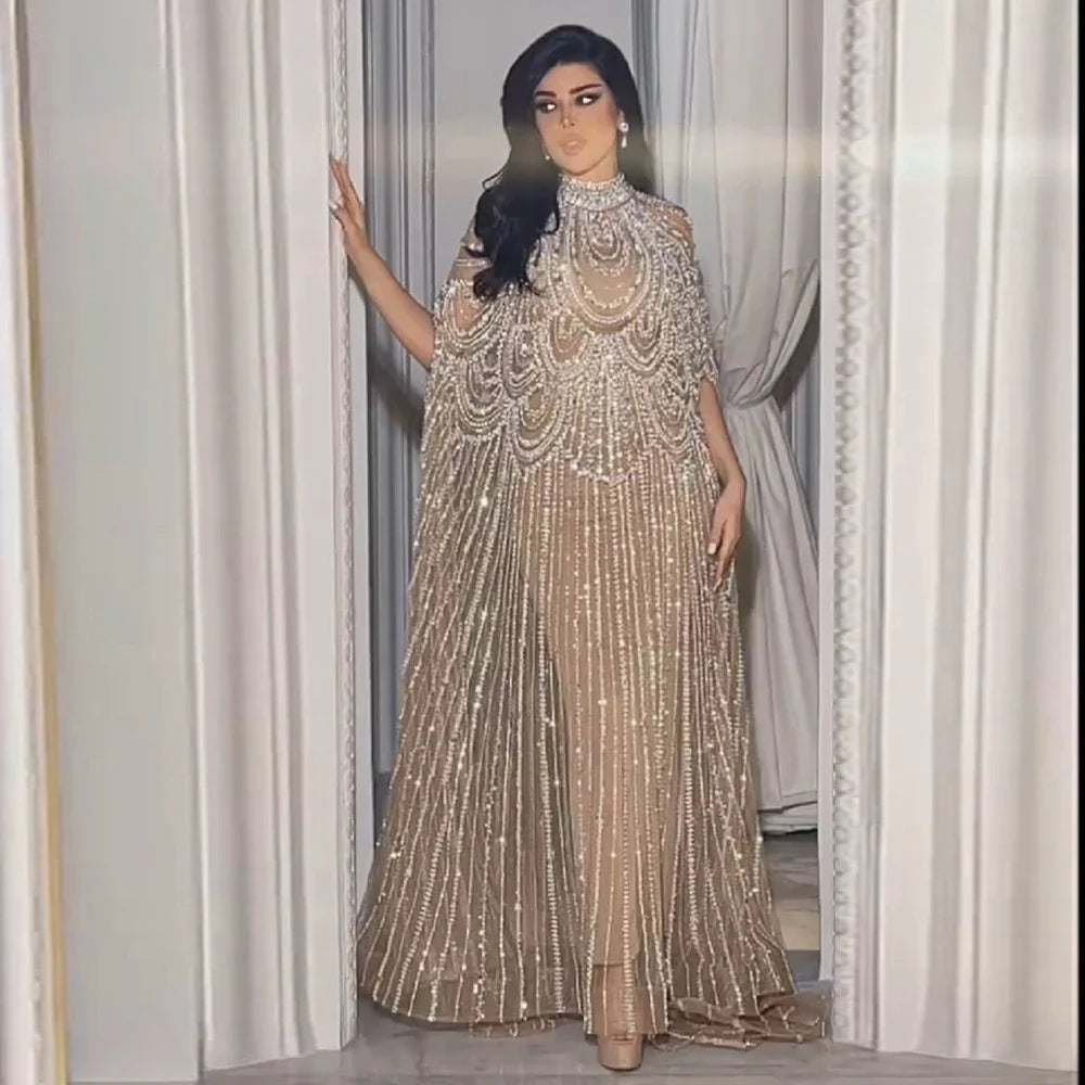 Luxuriöses champagnerfarbenes Kaftan-Abendkleid, Hochzeitskleid LA72945 