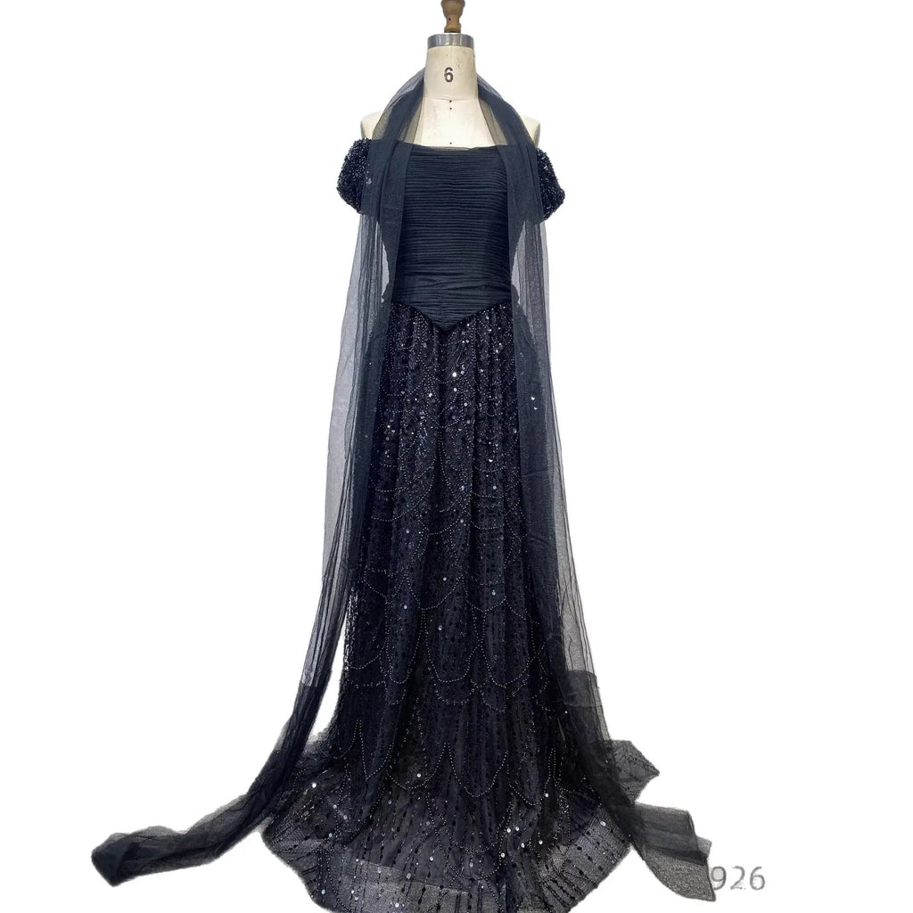 Vestido de noche árabe de lujo con cuentas de perlas rosas y capa LA72922