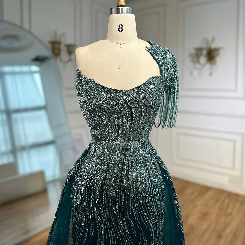 Luxuriöses grünes Abendkleid mit Überrock LA72979 