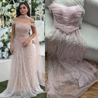 Vestido de noche árabe de lujo con cuentas de perlas rosas y capa LA72922