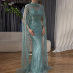 Luxuriöses arabisches Meerjungfrauen-Abendkleid in Nude mit Cape aus Dubai LA71885B 