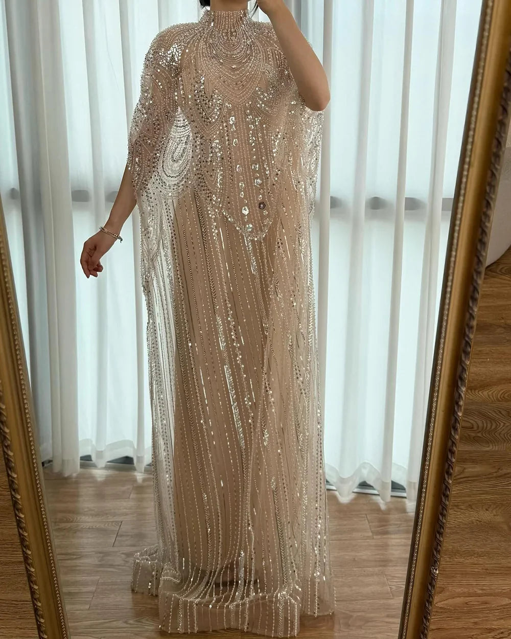 Luxuriöses champagnerfarbenes Kaftan-Abendkleid, Hochzeitskleid LA72945 