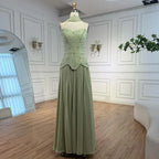 Elegantes salbeigrünes A-Linien-Abendkleid aus Chiffon LA73073 