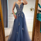 Vestido de fiesta de lujo de encaje verde salvia con tirantes finos, corte A, LA73005