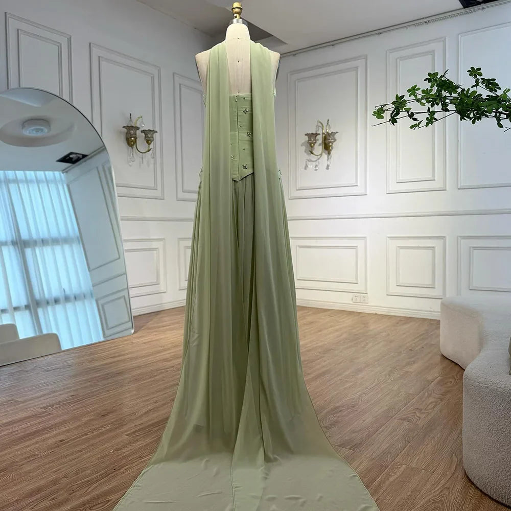 Elegantes salbeigrünes A-Linien-Abendkleid aus Chiffon LA73073 