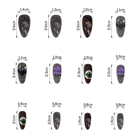 24 uñas postizas artificiales mate con diseño de murciélago, araña, calabaza y globo ocular para Halloween, uñas postizas almendradas usables. 
