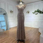 Vestido de noche de lujo color caramelo con cuentas y corte sirena LA73082 