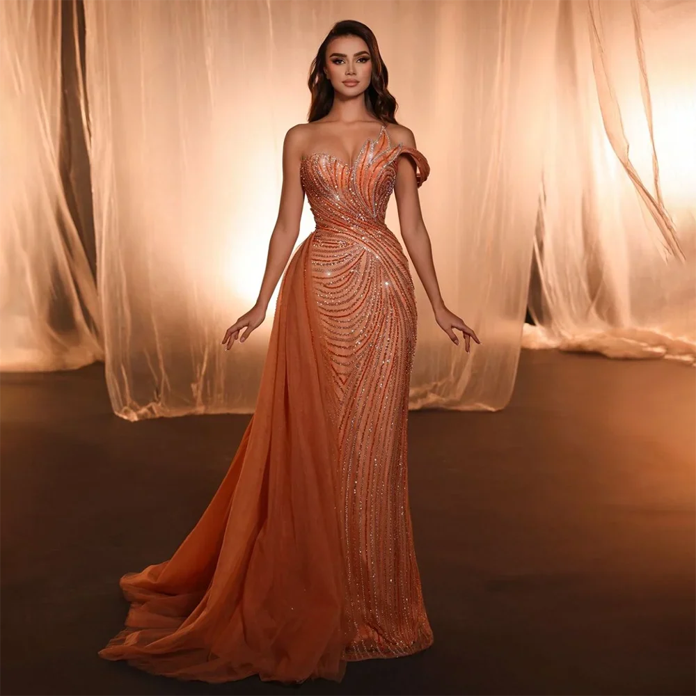 Luxuriöses, arabisch-blaues Abendkleid aus Dubai mit asymmetrischem Rock, seitlichem Überrock und Perlenbesatz für Damenpartys LA72662 