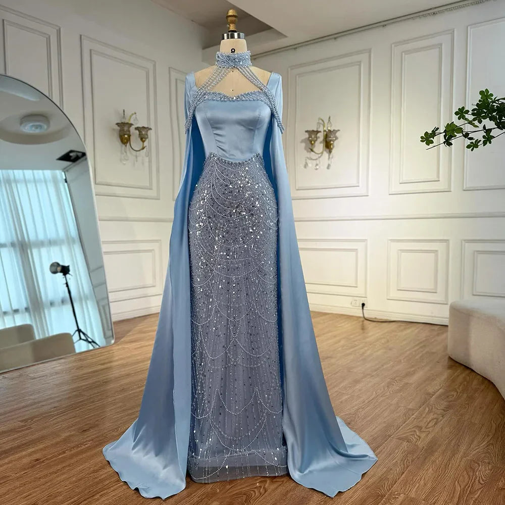 Luxuriöses rosa Abendkleid mit arabischen Perlen und Cape LA73051
