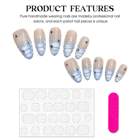 10 uñas postizas hechas a mano con estampado de cocodrilo, estilo francés, cobertura completa, almendra, para mujer. 