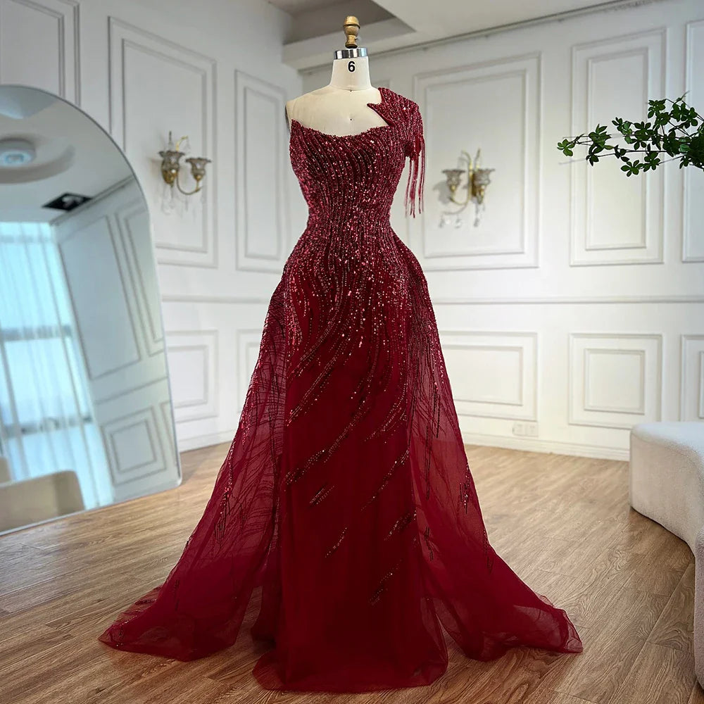 Vestido de noche verde de lujo con sobrefalda LA72979 