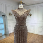Vestido de noche de lujo color caramelo con cuentas y corte sirena LA73082 