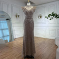 Vestido de noche de lujo color caramelo con cuentas y corte sirena LA73082 