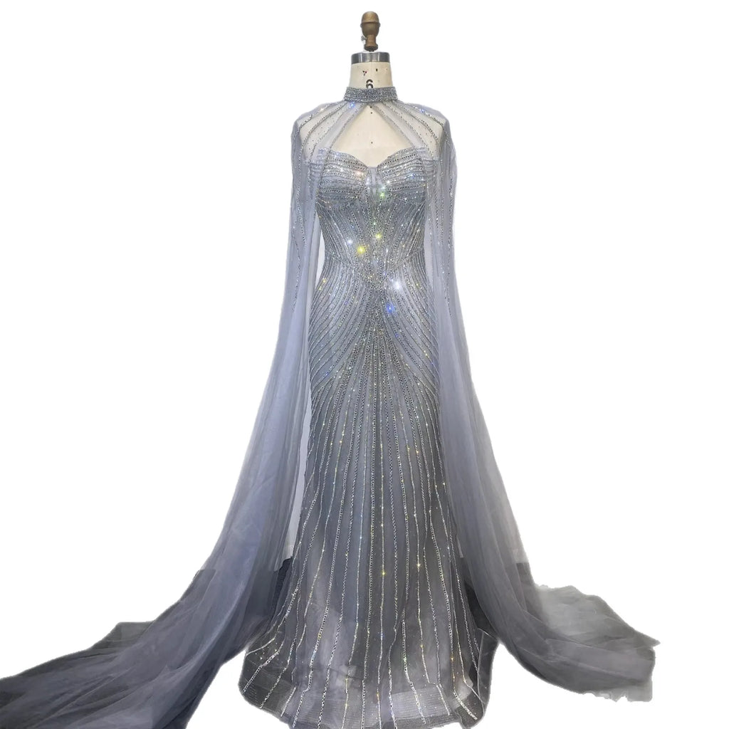 Luxuriöses, nudefarbenes Meerjungfrauen-Abendkleid mit Cape-Ärmeln LA73118
