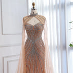 Luxuriöses, nudefarbenes Meerjungfrauen-Abendkleid mit Cape-Ärmeln LA73118