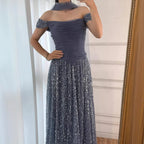 Vestido de noche árabe de lujo con cuentas de perlas rosas y capa LA72922