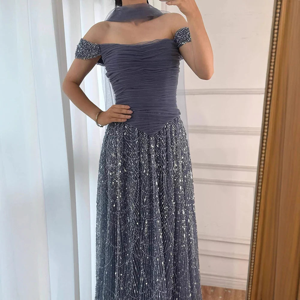 Vestido de noche árabe de lujo con cuentas de perlas rosas y capa LA72922