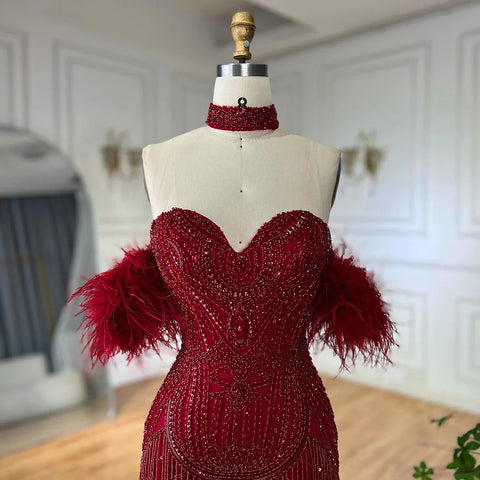 Luxury Silver Nude Mermaid Evening Dress with Beaded Tassel LA72083