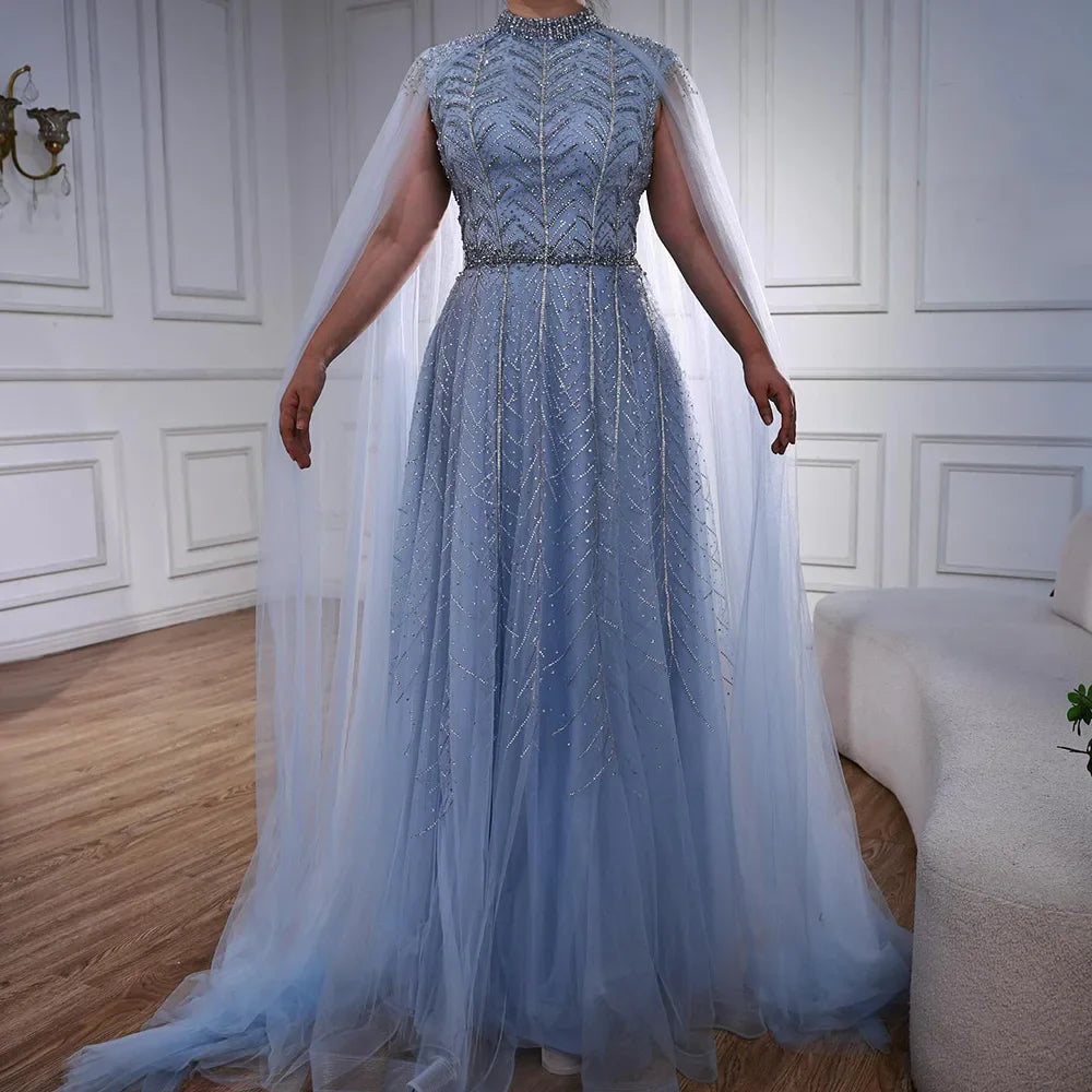 Luxuriöses, elegantes, pinkfarbenes Abendkleid mit Perlenbesatz und Cape LA73033 