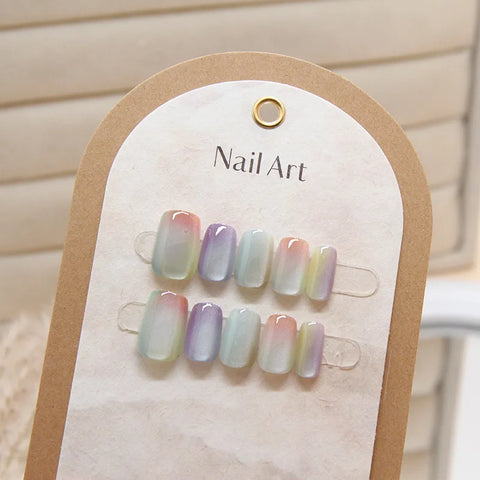 10 piezas de parches para uñas de ojo de gato multicolor elegantes y a la moda para mujer, parches para uñas desmontables, parches para uñas teñidas, parches transparentes para uñas. 